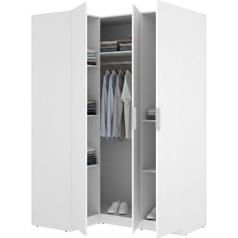 Armario 3 Puertas Reeves, Ropero Dormitorio con Colgador, Cajones, 6 Estantes, 95x142 cm Blanco