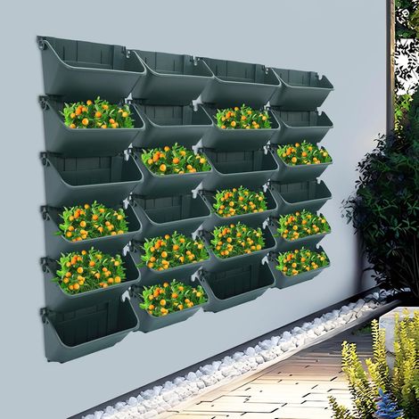 Wandmontierte Pflanzenwand 24-teilig, Vertikaler Garten Set für Balkon & Innenraum, Blumentöpfe Wand als Modulares Hochbeet Balkon, Blumentöpfe für Kräuter, Erdbeeren & Sukkulenten (1/5)