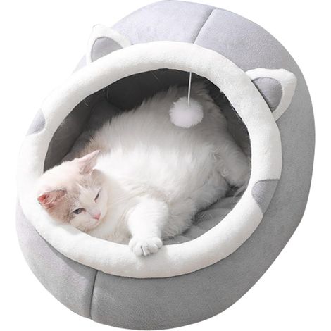 1 Niche pour Chat Semi-fermé avec Jouet Suspendu Coussin Amovible Lavable Intérieur (1/5)