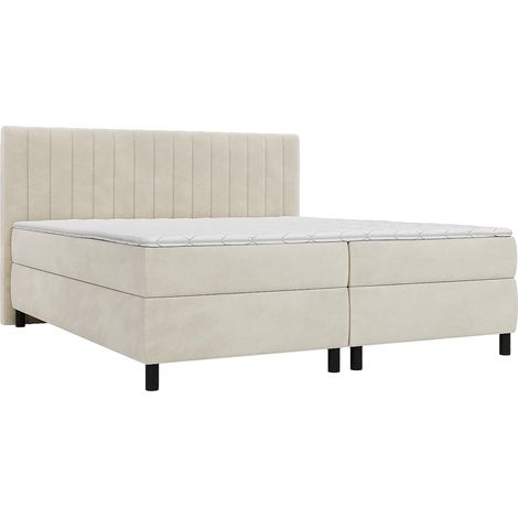 Set completo boxspring testata con cuciture verticali + rete + materasso + topper - 2 x 90 x 200 cm - Velluto - Beige - DONISI di PALACIO (1/4)
