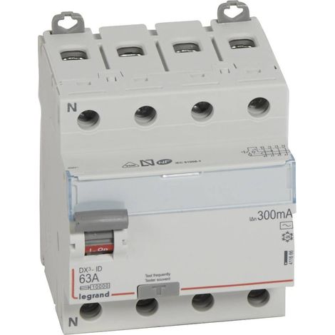 Legrand – Interrupteur différentiel 4P 63A AC 300mA – Type AC pour protection contre les fuites de courant – Tétrapolaire 400V – Compatible avec modules DX3