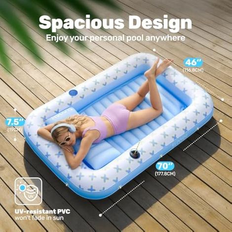 SLOOSH Flotteur gonflable de bronzage de 177,8 x 116,8 cm pour adulte avec oreiller, flotteur 4 en 1 pour bronzage, lit de bronzage, salon pour piscine à balles, cadeaux de fête (1/4)