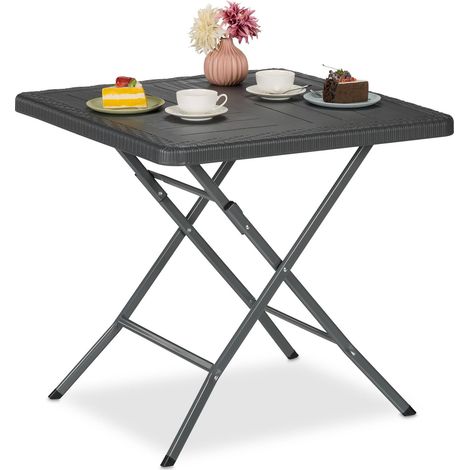 Table de Jardin Pliante, carrée, HLP : 74x78x78 cm, Balcon, terrasse, Plastique et métal, Grise (1/5)
