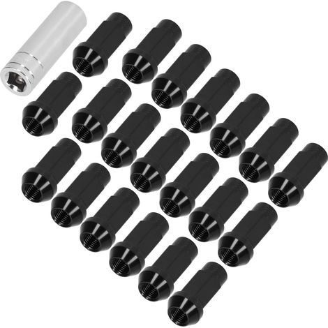 Écrous de roue M14x1.5 20 pièces, hauteur 2 pouces, aluminium 7075-T6, perforés, antivol, noirs, filetage standard. (1/5)