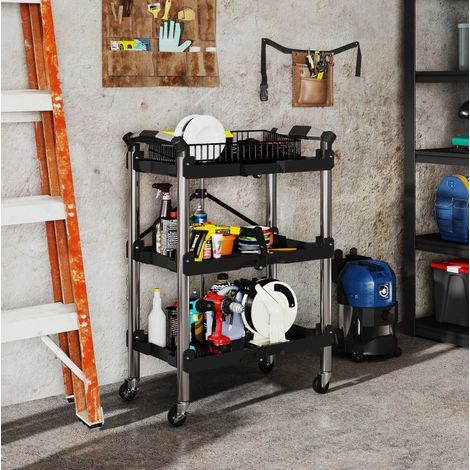 Carrello da officina pieghevole a 3 livelli, 68 kg, nero OKMYHOME (1/5)