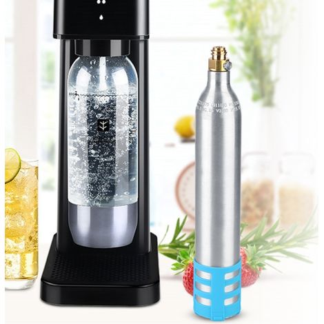 Bouteille de soda rechargeable de 0,6 L avec cartouche de CO2 de rechange réutilisable pour machines à soda et couvercle en silicone bleu (1/5)
