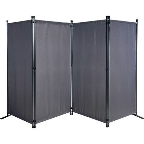 Paravent 4 Teilig 165 x 220 cm Stoff Raumteiler Garten Trennwand Balkon Sichtschutz Stellwand Faltbar Grau
