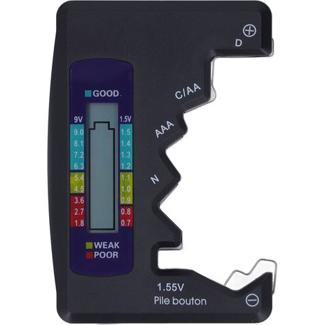 Testeur de piles numérique ABS écran LCD vérificateur de piles bouton pour 1,5V 9V mesure noir (1/5)