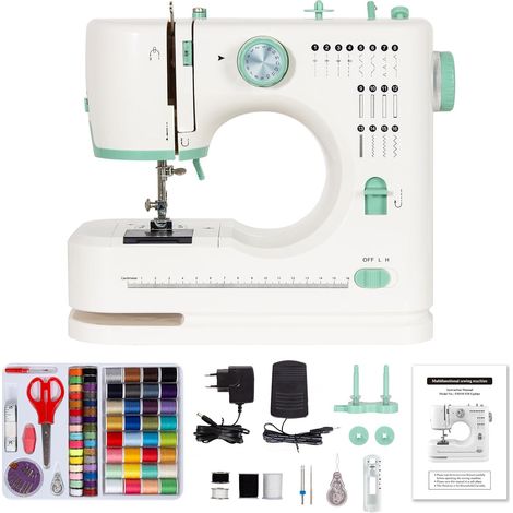 Machine à Coudre Électrique avec 16 Points de couture, Vert  Double Aiguille, Double Fil, Éclairage LED, Kit de Coudre, Pédale, pour Débutants, Enfant et Loisirs Créatifs (1/5)