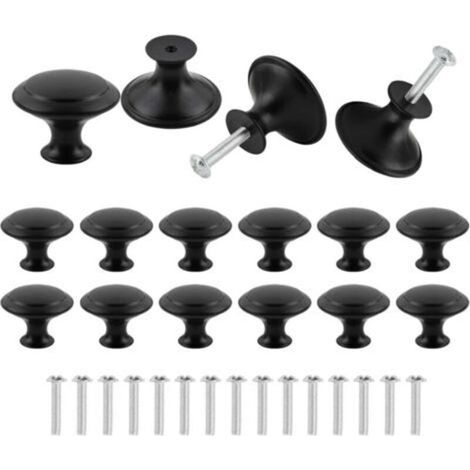16 Pieces Matte Black Drawer Door Knobs, Black Cabinet Knobs, 30mm Black Round Furniture Knob, Round Black Kitchen Handle with Screws for Furniture Drawers, Cabinets, Doors, Bathroom, Black (1/4)