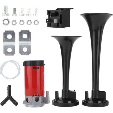 Klaxon Double Trompette 12V 130dB Noir pour Camping-Cars Utilitaires Tracteurs Motos SSV (1/5)