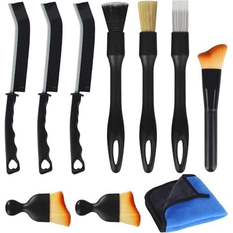 10 Pièces Pinceau Nettoyage Voiture, Pinceau Detailing, Brosses à Poussière Jante Pinceaux Interieur, es Fentes D'aération Nettoyage des Pinceaux, Chiffon de Nettoyage de Voiture (1/5)