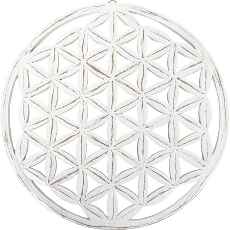 Décoration murale Fleur de Vie en bois blanc patiné 30 cm (1/2)