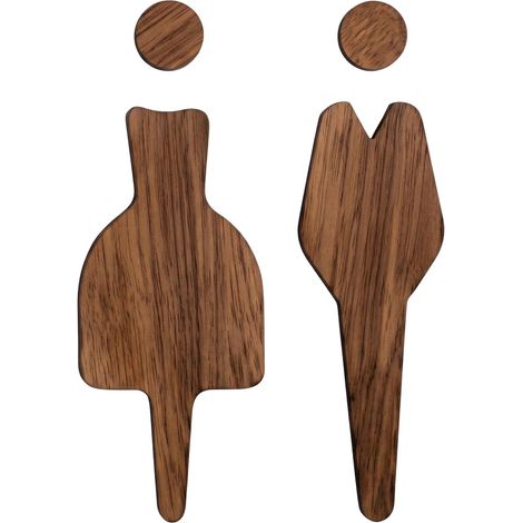 Plaque WC en Bois Lot de 2, stickers wc, panneau toilette, Signalétique Toilettes Homme Femme 15cm, Panneau de Porte WC Autocollant pour Salle de Bain, Restaurant, Hôtel et Bureau, Marron Foncé (1/5)