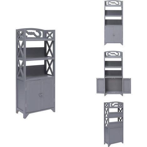 Armoire de salle de bain Gris 46x24x116 cm Bois de Paulownia - Meuble De Salle De Bain - Armoire De Rangement - Armoire Grise - Meuble Bois - Commode Salle De Bain (1/5)