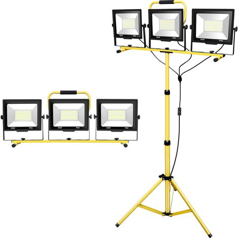 3x100W Projecteur LED sur Trépieds,Lampes de Travail à LED avec Trépied Télescopique en Métal Réglable, Étanche IP65, Rotation à 360 °, Câble 5M,pour usage intérieur et extérieur garage (1/5)