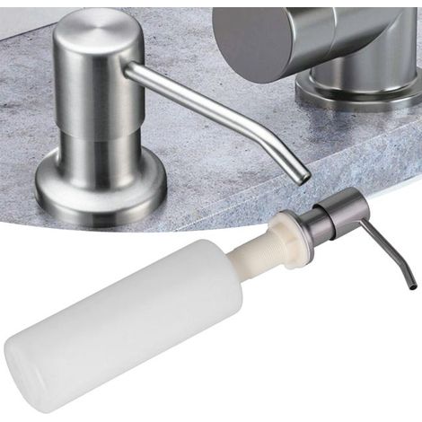 Dispensador de jabón empotrado de acero inoxidable de 300 ml, bomba para cocina/fregadero, botella recargable con cabezal de acero (1/5)
