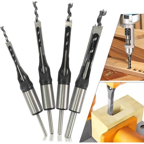 Set 4 Punte Scalpelli da Trapano per Legno Foro Quadrato per Mortasatrice (1/5)