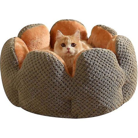 Dickes Plüsch-Katzenbett mit Kaktusblütenmuster – Grau L