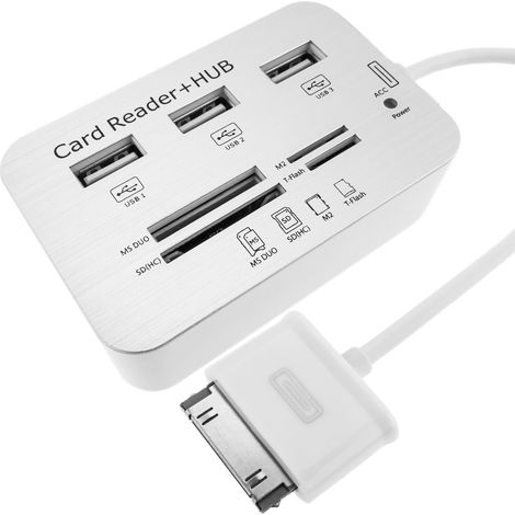 BeMatik - Lecteur de carte mémoire et hub USB pour Samsung Galaxy Tab supporte les cartes SD MMC MS M2 argent (1/5)
