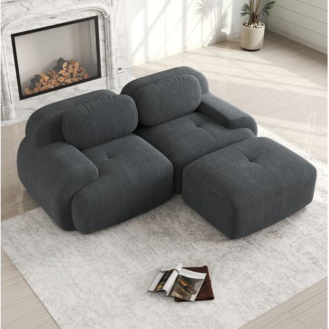 Sofa Sitzmöbel modular Cordstoff Ecksofa Grau OKMYHOME (1/5)