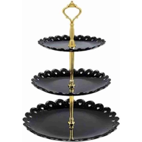Plateau à desserts 3 étages, support à fruits en plastique luxueux, présentoir à gâteaux noir grand pour salon mariage Noël (1/5)