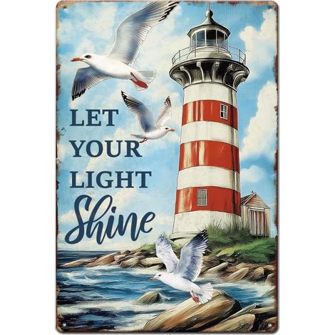 Plaque Metal Vintage avec phare côtier et mouettes Affiche Vintage Plaque Metal Decorative pour maison, bars, pubs, salle de bain, grotte - 20 cm x 30 cm (1/5)