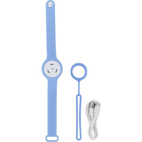 Bracelet anti-moustique USB rechargeable, ultrasonique, bleu clair, pour extérieur été, sans produits chimiques.