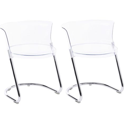 Set of 2 Dining Chairs Transparent Synthetic Material Silver Metal Legs Curved Backrest Modern Style Dining Room OSHKOSH (1/5)