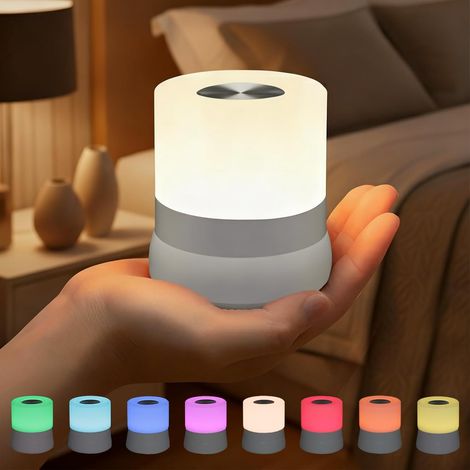 Bardusch - Mini veilleuse tactile – Lampe tactile à intensité variable, petite lampe portable sans fil avec 3 luminosités, 7 couleurs RVB et alimentation USB