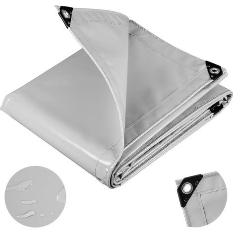 PVC Tarpaulin 500g/m² Waterproof, Reinforced Aluminum Eyelets, UV Resistant, For Garden and Pool, 2x3m Light Grey (1/4)
