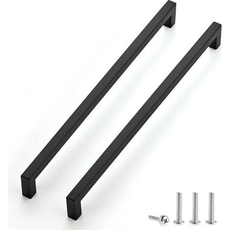 Vente De Gros- Lot De 2 Poignées De Meuble Noires De L’entraxe 288 Mm Pour Armoires De Cuisine, Poignées De Tiroir En Acier Inoxydable, Poignées De Porte Noires Pour Armoires De Cuisine