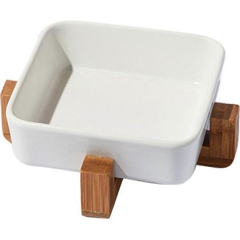 Gamelle en céramique pour chien et chat avec support en bois, jolie gamelle pour nourriture et eau pour chiens et chats - Style 1 (1/5)