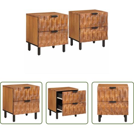 vidaXL Mango Holz - Nachttisch 2 pcs Braun 40 x 33 x 46 cm Massivholz Mango (1/5)