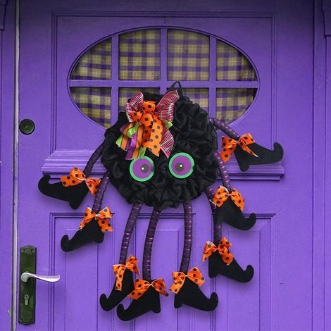 Couronne d'Halloween avec une araignée effrayante et intéressante à plusieurs pattes, guirlande décorative pour porte ou mur, fête (1/5)