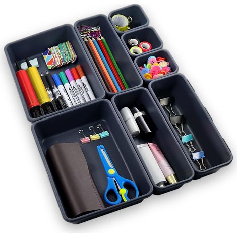 Juego de 8 organizadores de cajones de plástico, para oficina, baño o cocina incluye organizador de maquillaje. (1/5)
