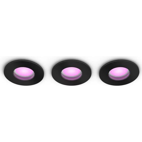 Philips Hue Xamento Set de 3 Spots encastrables pour Salle de Bain Rond (Noir) Lumière blanche et colorée - White and Color Ambiance (1/5)