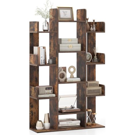 COSTWAY Libreria Estantería en Forma de Árbol, Estanteria Libros con 13 Estantes Abiertos, Estanteria Salon Oficina Dormitorio, Marrón Rústico, 86 x 24,5 x 141 cm (1/5)