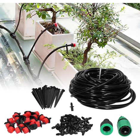 Système d'irrigation goutte à goutte automatique avec tuyau de 20 m, 4/7 heures, pour jardin et pots de fleurs. Kit de goutteurs réglables. (1/5)