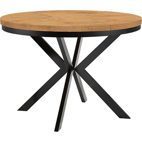 Table de salle à manger ronde extensible ENDIK avec cerclage métallique, diamètre : 100 / 200 cm, couleur :Lancelot / noir