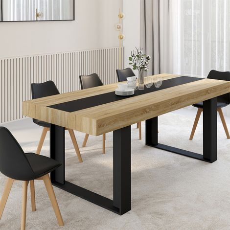Mesa de comedor PHOENIX para 8 personas madera y banda central negra 225 cm (1/5)