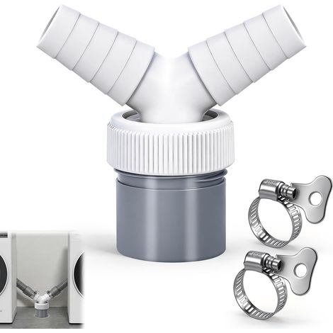 Adaptateur de vidange pour machine à laver, adaptateur Y à double connexion, for dishwashers,tumble dryers, washing machines, avec embout d'entrée de 18-24 mm et sortie de 40 mm avec collier de (1/5)