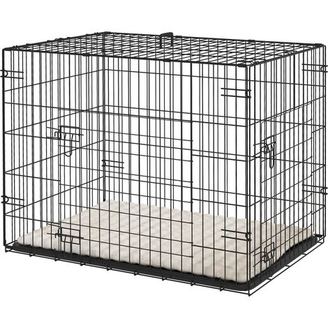 Cage de transport pliable pour chien, avec 2 portes, plateau amovible et coussin lavable, 75 x 48,5 x 53 cm, noire