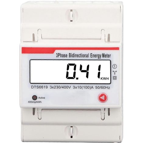 Compteur d'énergie triphasé à 4 fils sur rail DIN avec écran LCD multifonctionnel et fonctionnement bidirectionnel (3 x 230 V)