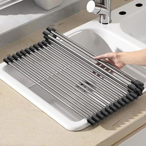 Égouttoir à vaisselle pliable et amovible pour cuisine séchoir pratique, rangement optimisé, 37 x 36 cm, noir (1/4)