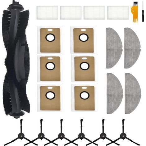 21 pièces d'accessoires pour Tapo RV30 Max Plus/RV30 Max/RV20 Max Plus/RV20 Max, 1 brosse principale, 4 filtres, 4 poches, 6 sacs de poussière, 6 brosses latérales