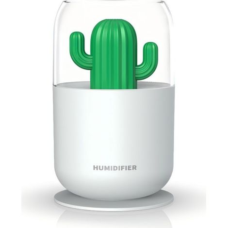 Nouvel humidificateur en forme de cactus (blanc), 300 ml, fonctionnement silencieux, convient à une utilisation à domicile et au bureau. (1/4)
