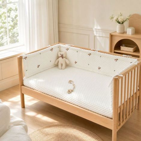 Tour de lit bébé – Protection antidérapant doux 3D – Pour berceau– 150x28cm - Motif Lapin des bois (1/5)