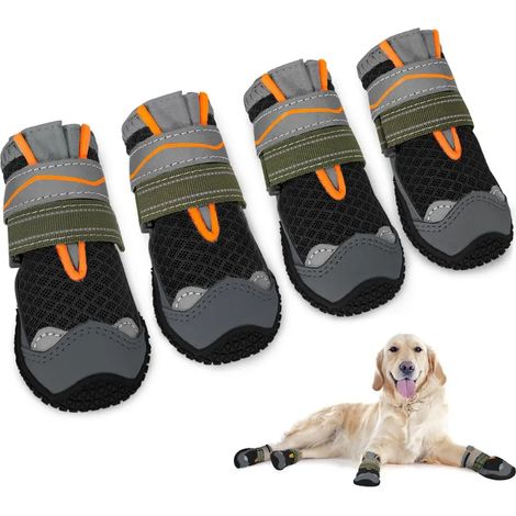 Chaussures pour chien avec protection des pattes, lot de 4, respirantes, avec semelle antidérapante et fermeture Velcro réfléchissante ajustable, adaptées aux chiens de petite, moyenne et grande taill (1/5)