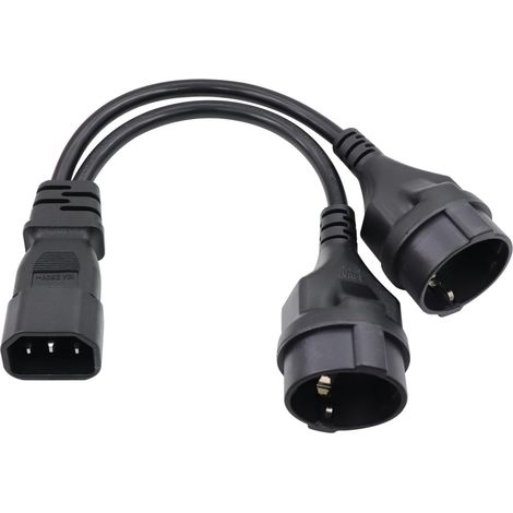 Câble Adaptateur Secteur 2 en 1,Câble Adaptateur Secteur pour Prise UPS IEC 320 C14 mâle vers Double Prise européenne Femelle câble Adaptateur, Noir, 0.32m (1/3)